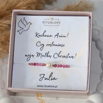 Bransoletka dla Matki Chrzestnej – Prośba o zostanie Matką Chrzestną | Perła i Różowy Turmalin | Personalizowany Prezent